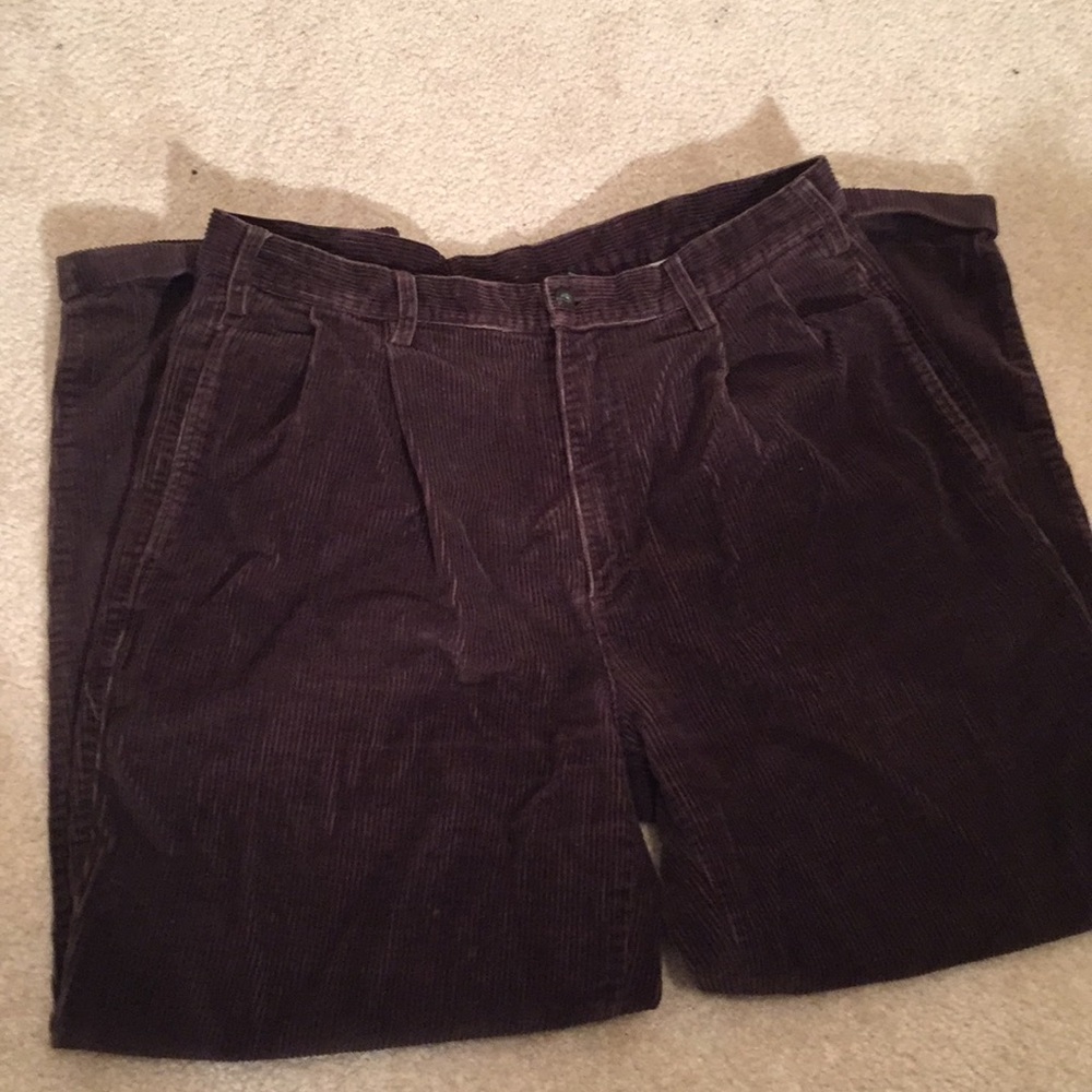 Chocolate brown cords! Pleats and cuffs!